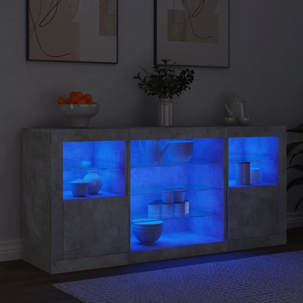 Sideboard with LED Lights Concrete Grey 142.5x37x67 cm